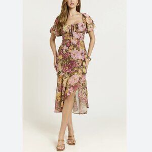 Showpo. Jasalina Midi Dress Puff Sleeve Classic Floral Size 12